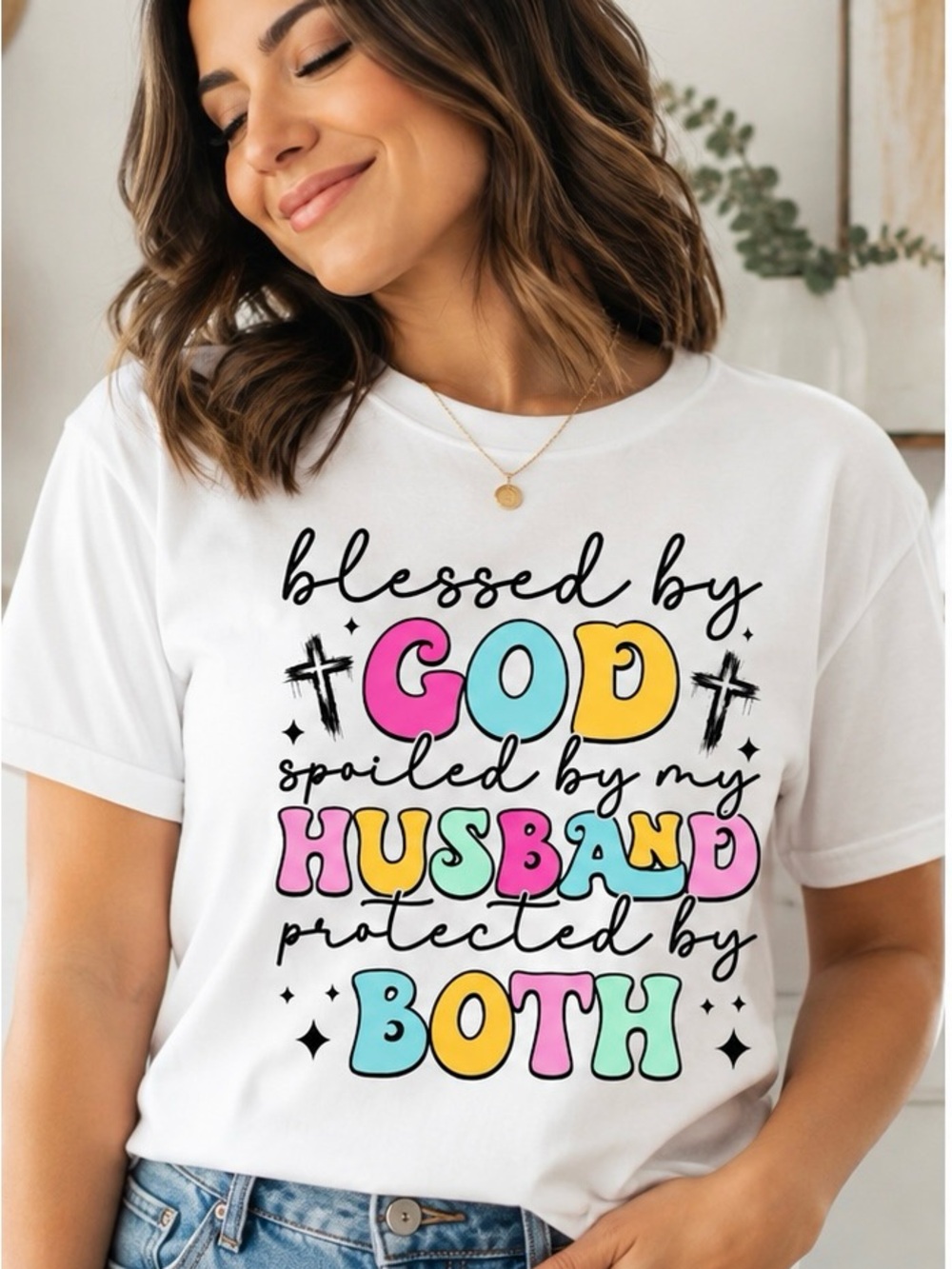 Blessed by God Colorful Graphic Tee - White